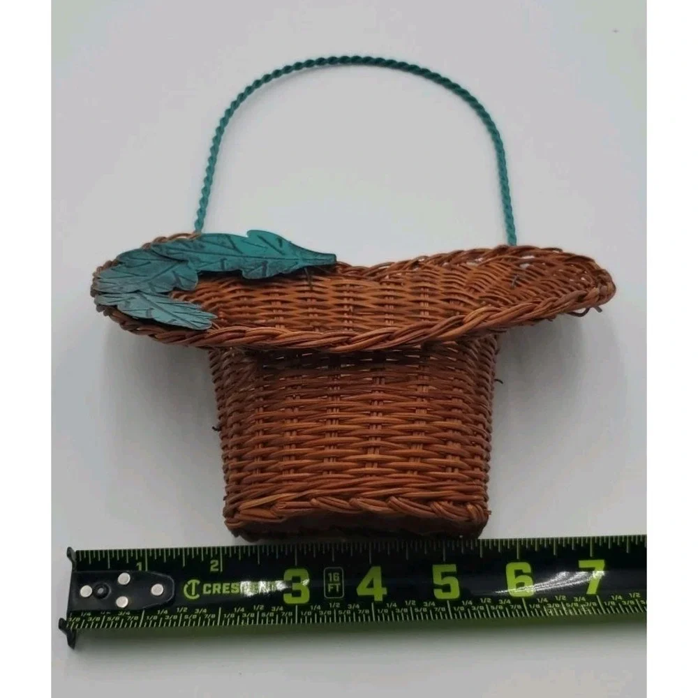 Decorative Hanging Wicker Basket with Green Metal Wire Cottagecore‎